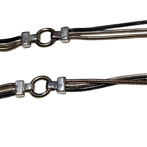 Vintage Tri Tone Triple Strand Snake Chain Statement Necklace Fashion Jewelry - Picture 3 of 6